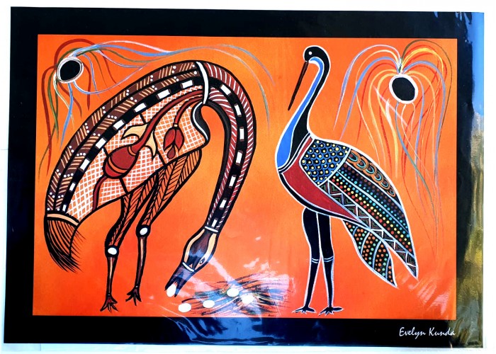 Aboriginal Art Print, Brolga, A3 size - 42x29cm / 16.5 x 11.25 inch