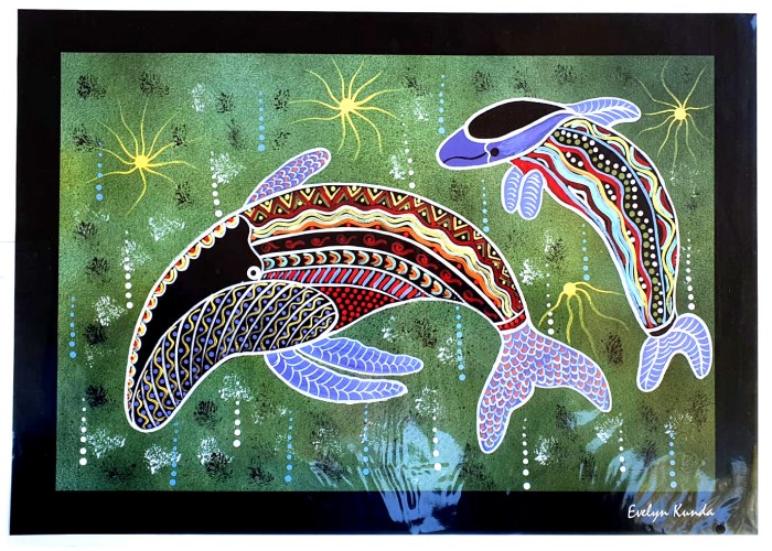 Aboriginal Art Print, Rainbow Dolphin, A3