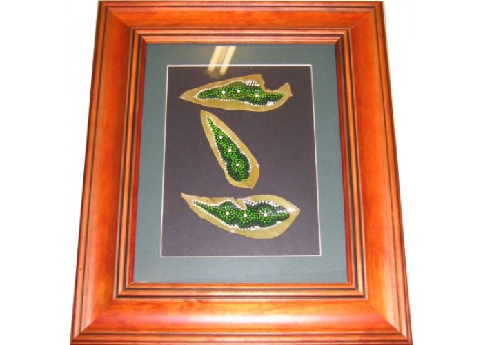 Aboriginal Paintings on Eucalyptus Leaves, Framed